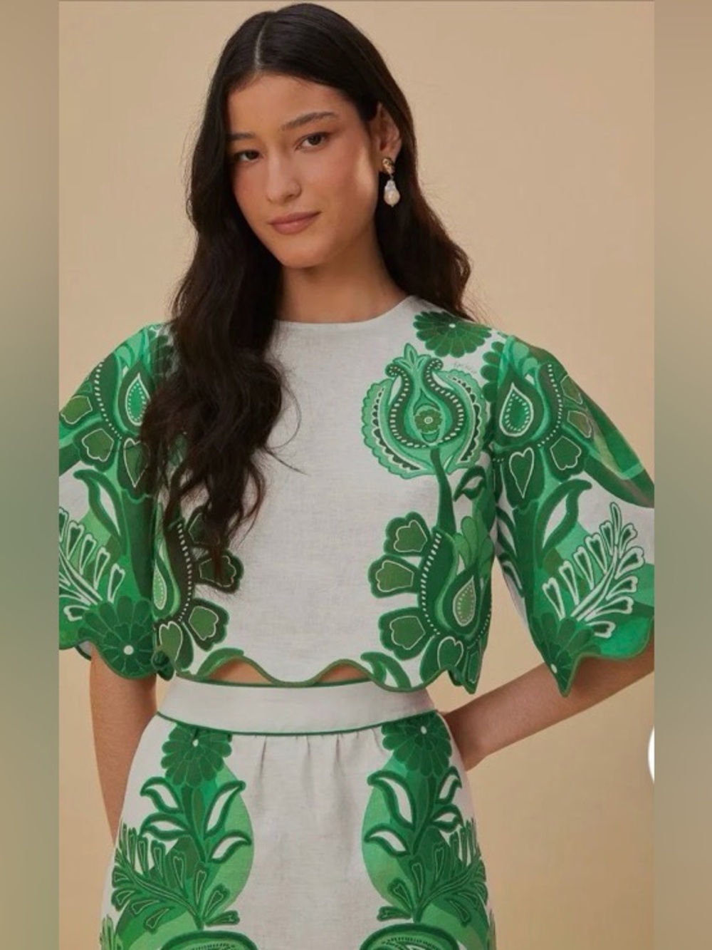 FARM Rio Color Festival Green Linen Top - Picture 2 of 6